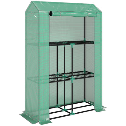40 x 100cm Three Shelf Steel Frame Greenhouse - Green