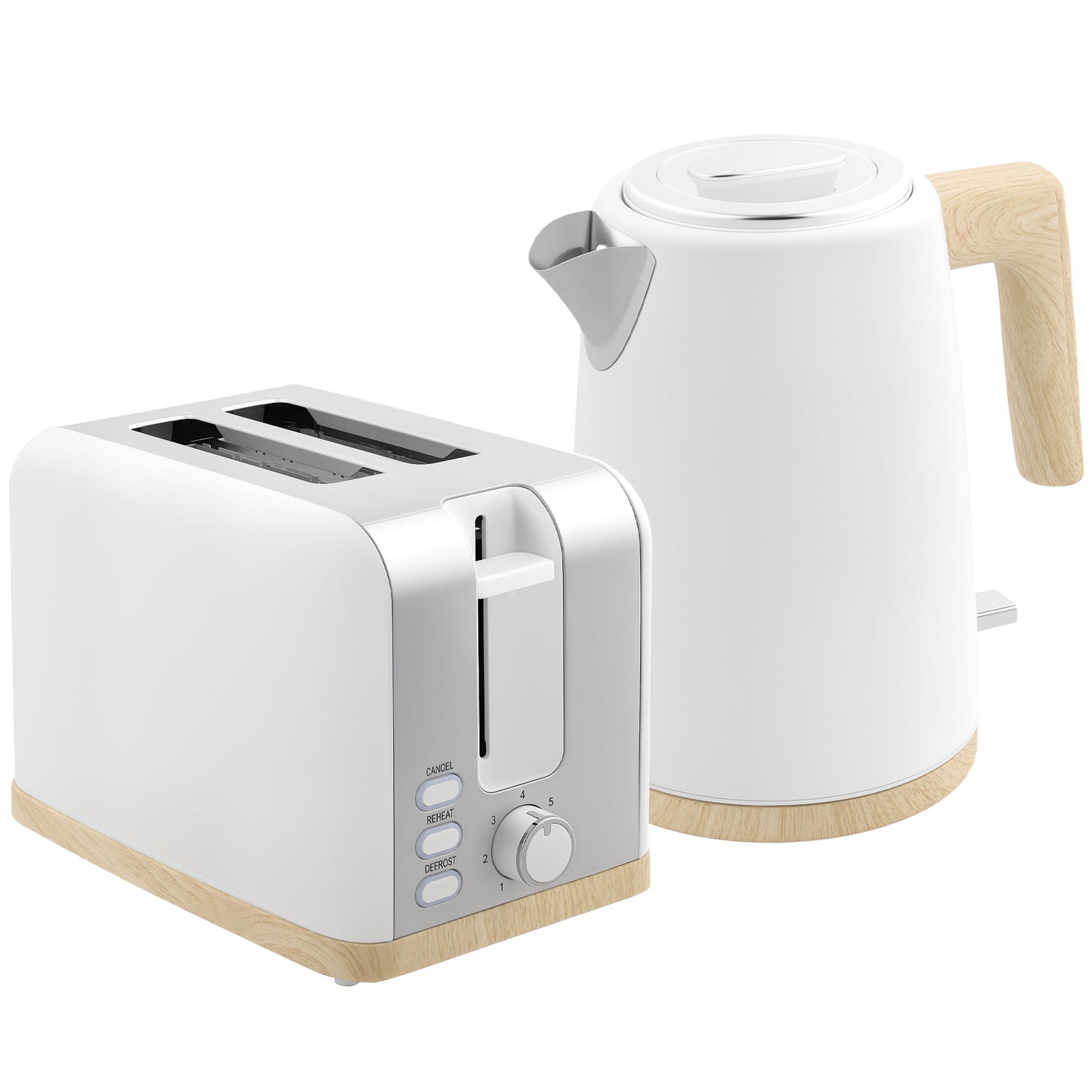 Stainless Steel Kettle and Toaster Set, 1.7L 3000W Fast Boil Kettle & 2 Slice Toaster Kitchen Set