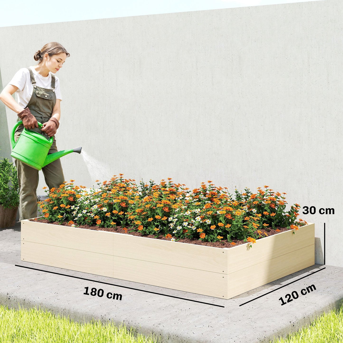 Wooden Raised Bed for Garden, 620L Extra Large Raised Garden Bed with Open Bottom, Outdoor Elevated Planter Box