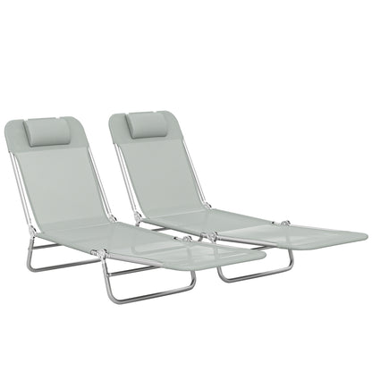 Set of Two Steel Frame Sun Loungers, with Reclining Backs - Light Grey