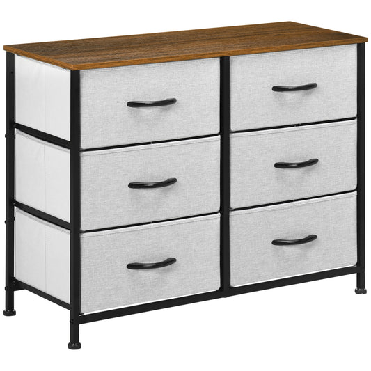 Fabric Chest of Drawers, Storage Drawers, Industrial Bedroom Dresser with 6 Fabric Drawers