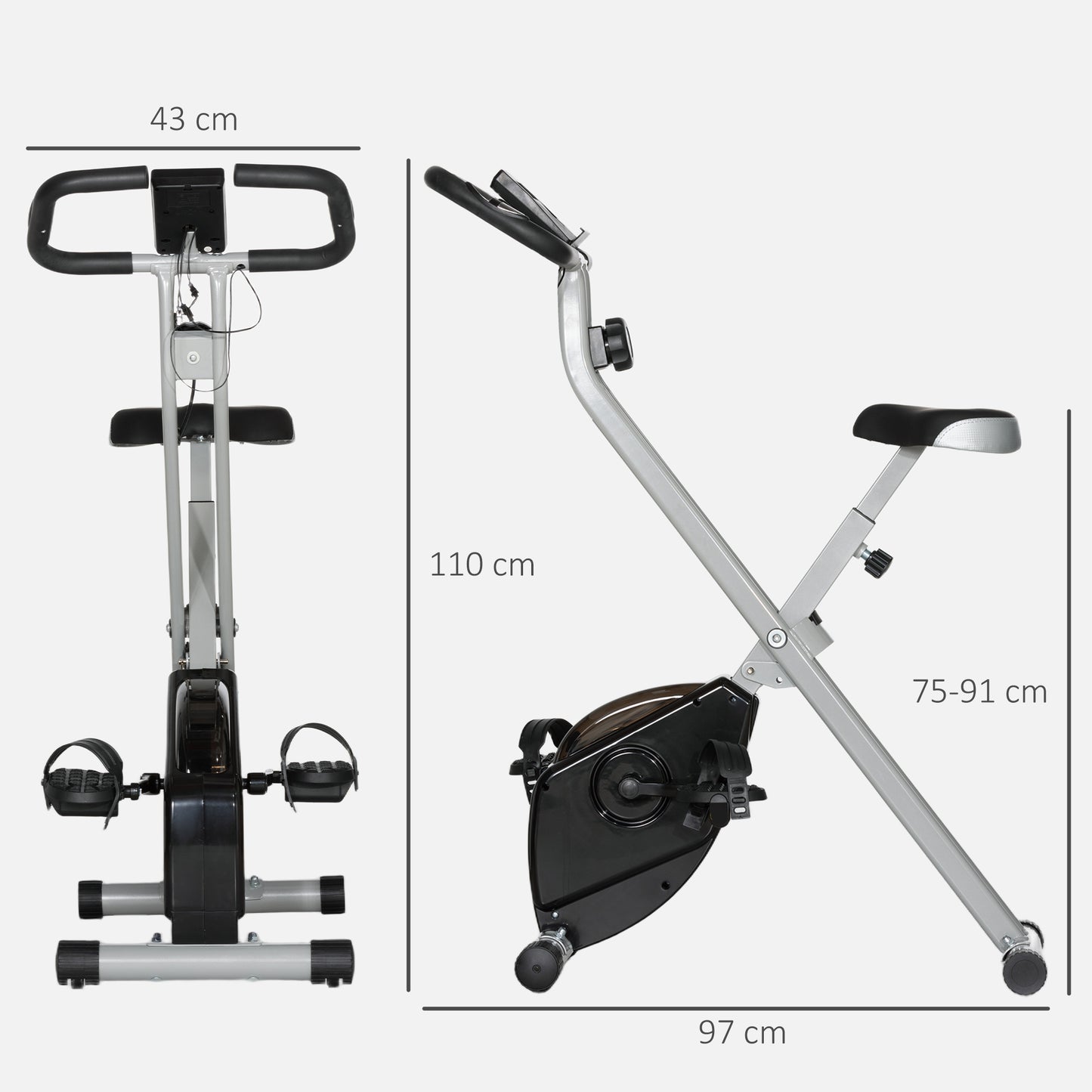 Folding and Quiet Exercise Bike with 8-Level Magnetic Resistance and Heart Rate Sensor, for Home Gym, Black and Grey