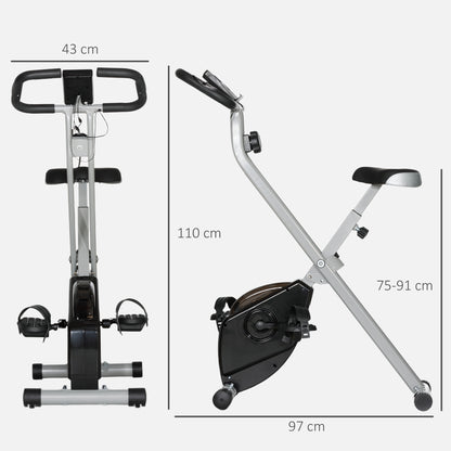 Folding and Quiet Exercise Bike with 8-Level Magnetic Resistance and Heart Rate Sensor, for Home Gym, Black and Grey