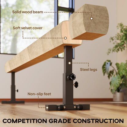7.5ft Adjustable Balance Beam, Gymnastics Beam with Wheels, Gymnastics Equipment for 6+ Years Old Training