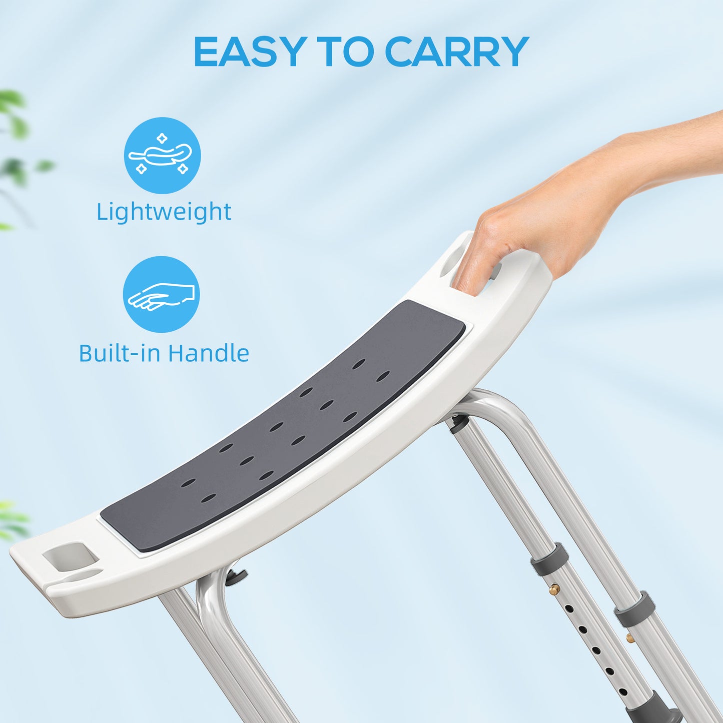 Shower Chair, Adjustable Height Shower Stool with Aluminium Frame and Non-Slip Feet