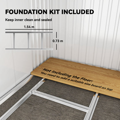 6.5 x 4FT Galvanised Metal Shed with Foundation Kit, Lockable Tool Garden Shed with Double Sliding Doors, Vents