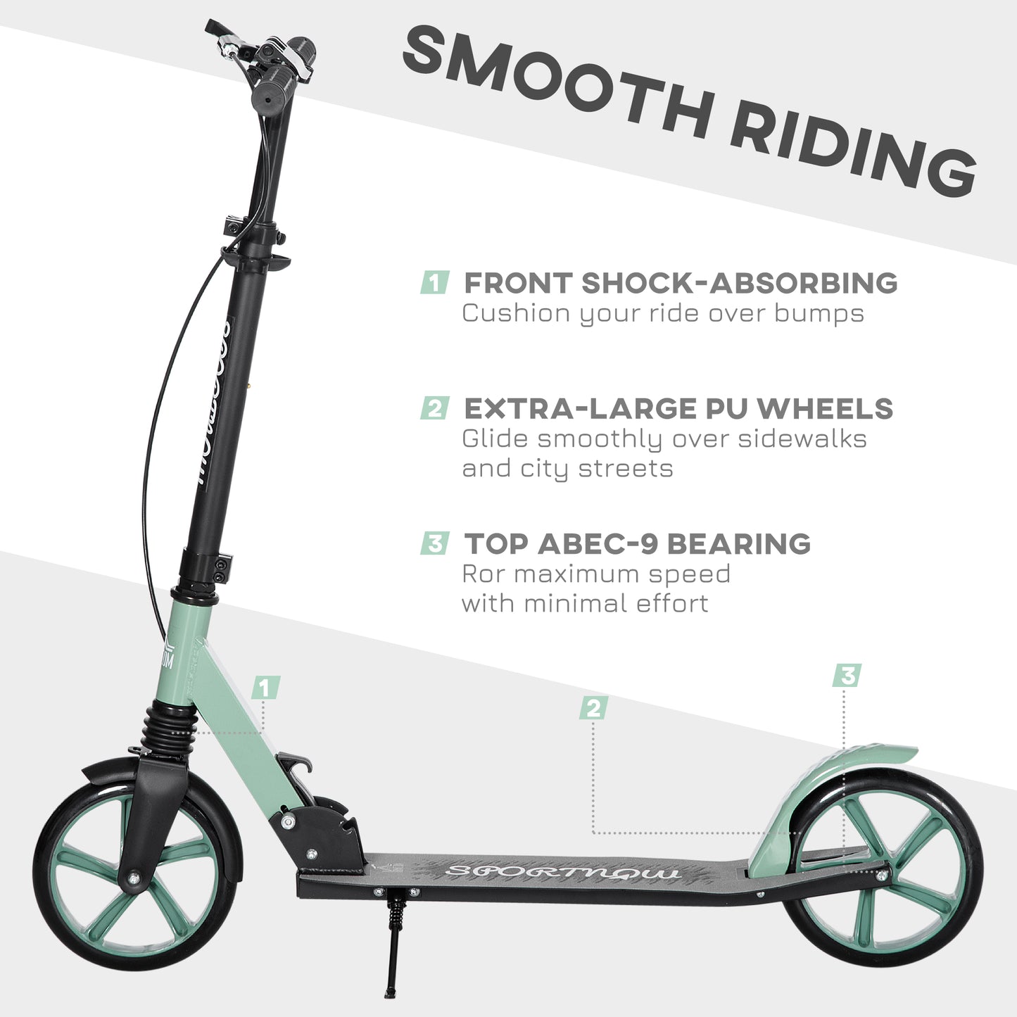 One-click Folding Kick Scooter for 14+ w/ Adjustable Handlebar, Push Scooter with Kickstand, Dual Brake System