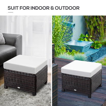 Rattan Footstool Wicker Ottoman with Padded Seat Cushion Outdoor Patio Furniture for Garden Poolside Living Room