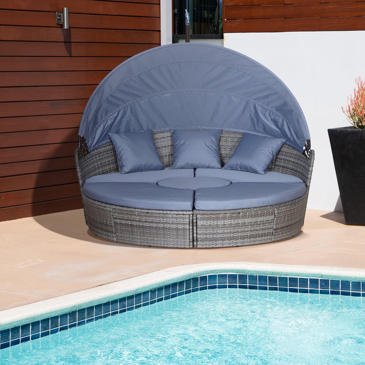 Outdoor PE Rattan Garden Furniture with Cushioned, Patio Wicker Conversation Furniture Set