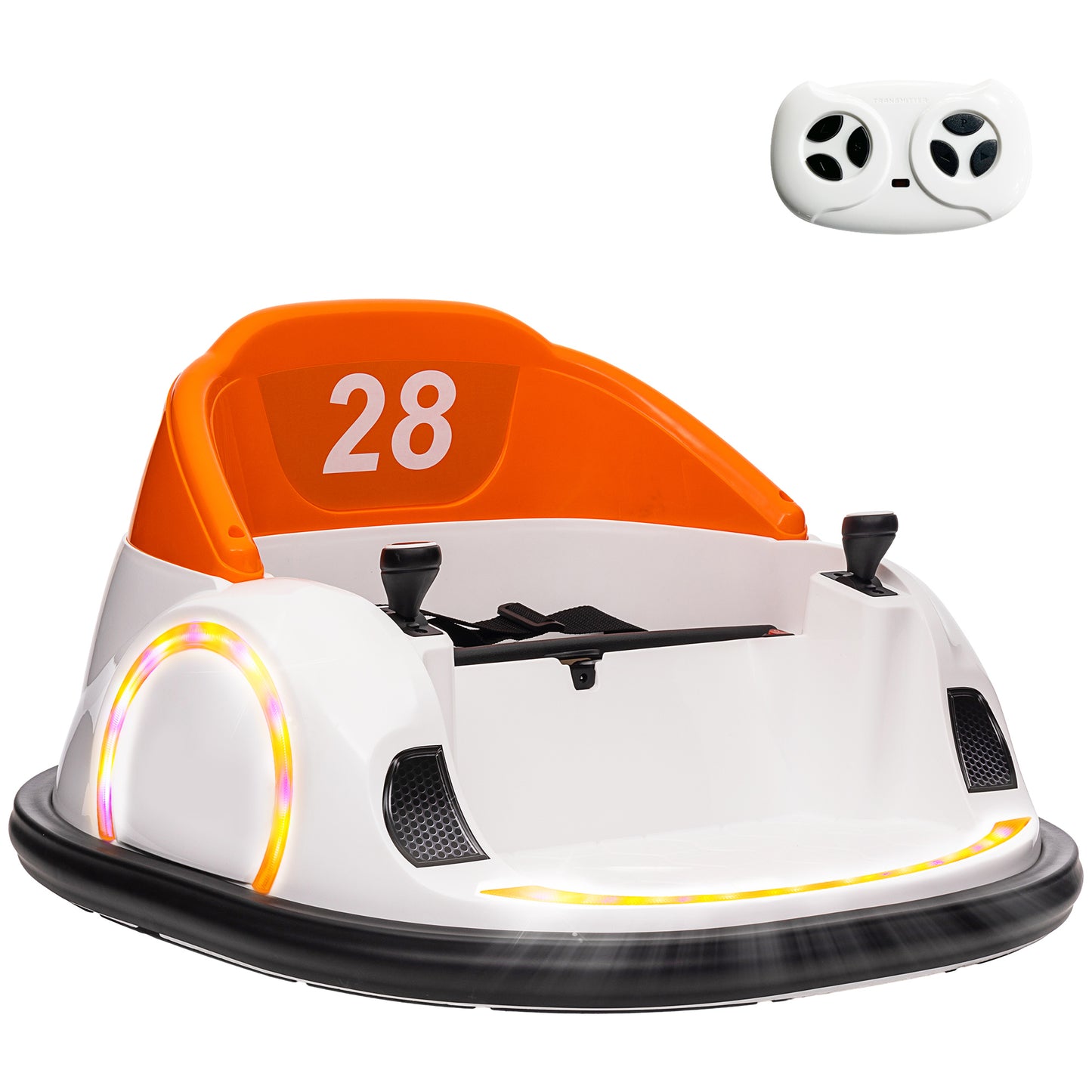360° Rotation Kids Bumper Car, 12V Waltzer Car with Remote Control, Dual Joysticks, Music Lights, Orange