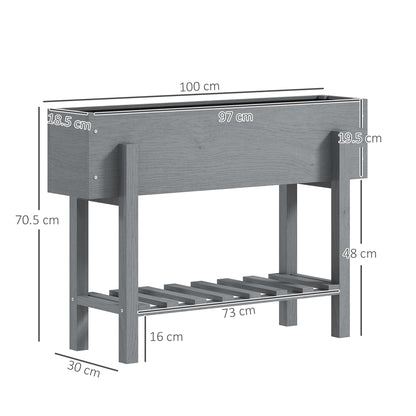 Wooden Two-Tier Raised Planter, Two Drainage Holes, 35L - Grey