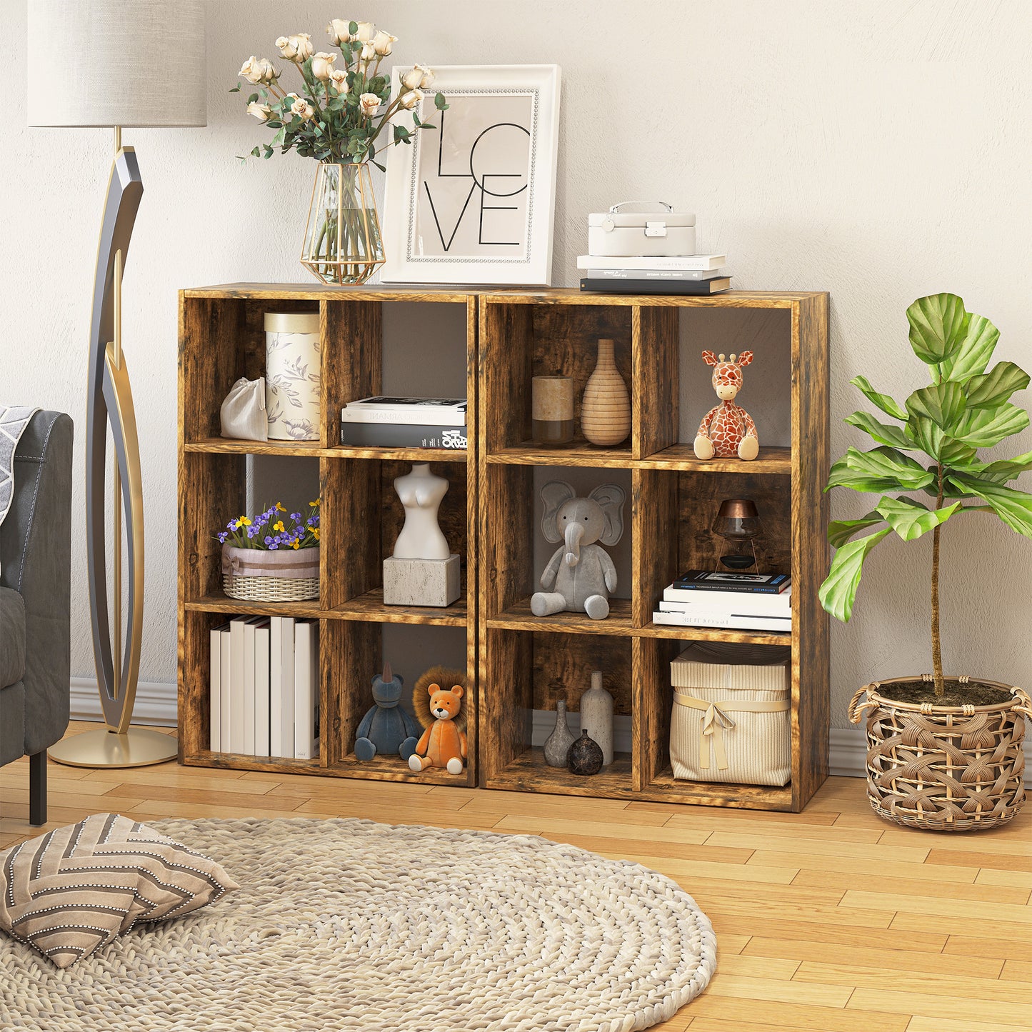 Industrial Style Storage Shelf, Bookcase, Bookshelf with 6 Compartments, Freestanding Shelving Unit for Living Room