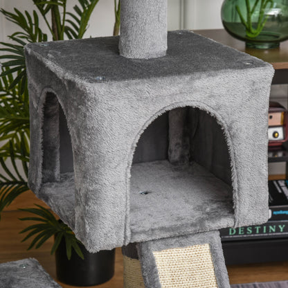 Cat Tree Tower for Indoor Cats, 111cm Kitten Activity Centre with Scratching Post Pad Hammock Condo Bed Ball Toy, Grey