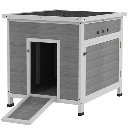 Wooden Duck House with Ramp, Double Doors, Openable Asphalt Roof, Ventilation Holes, Removable Base, Light Grey