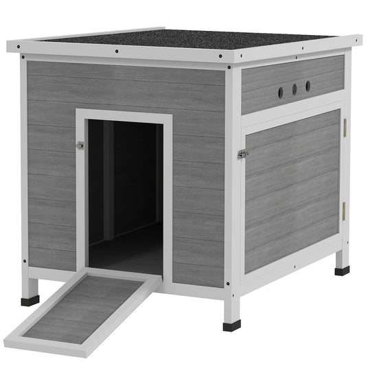 Wooden Duck House with Ramp, Double Doors, Openable Asphalt Roof, Ventilation Holes, Removable Base, Light Grey