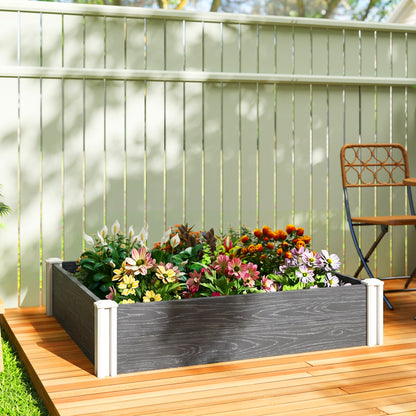 Vinyl Raised Garden Bed Kit, 3 x 3 x 1ft Modular Elevated Garden Box with Slotting Legs and Open Bottom, Dark Grey