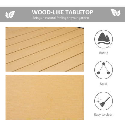 Aluminium Outdoor Garden Dining Table for 8 People, Faux Wood Top, for Garden, Patio, 190 x 90 x 74 cm, Natural
