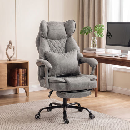 Executive Office Chair, Leathaire Big and Tall Office Chair 180 kg with Wide Seat, Reclining, Lumbar Support, Grey