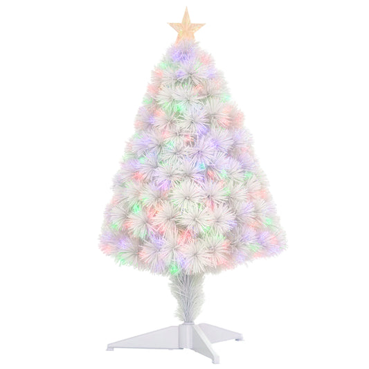2.5FT Prelit Artificial Tabletop Christmas Tree with Fibre Optics Holiday Home Xmas Decoration for Table and Desk, White