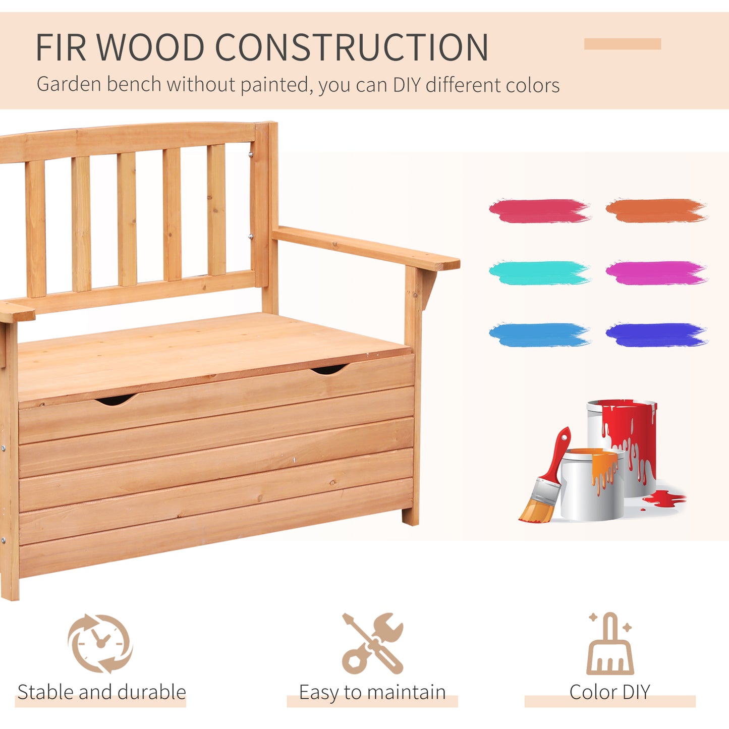 Two-Seater Garden Storage Bench - Natural