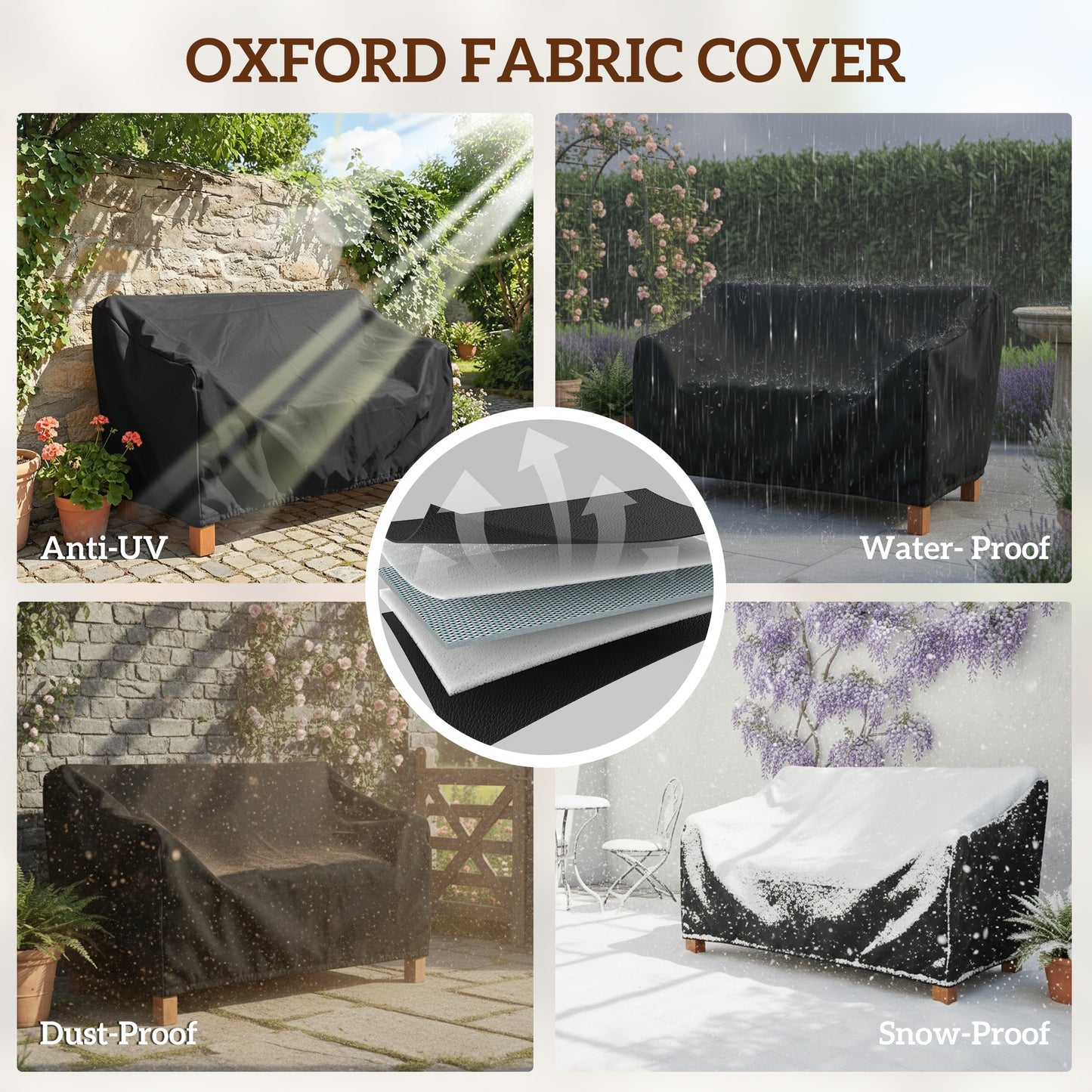 Garden Bench 2 Seater, Wooden Outdoor Bench with Waterproof Cover, Garden Seat with Ergonomic Backrest