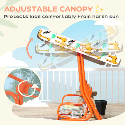 Kids Porch Swing, 2-Seater Patio Swing Bench Hammock with Seat Belts, Adjustable Canopy for Garden, Orange