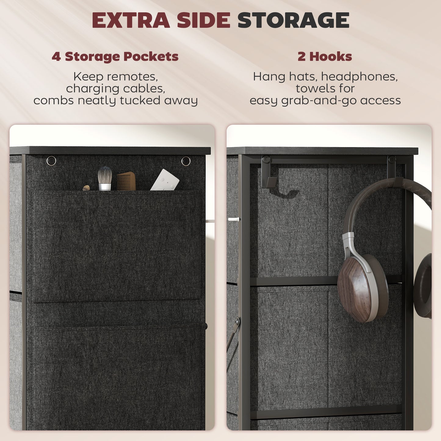 Chest of Eight Fabric Drawers - Charcoal Grey