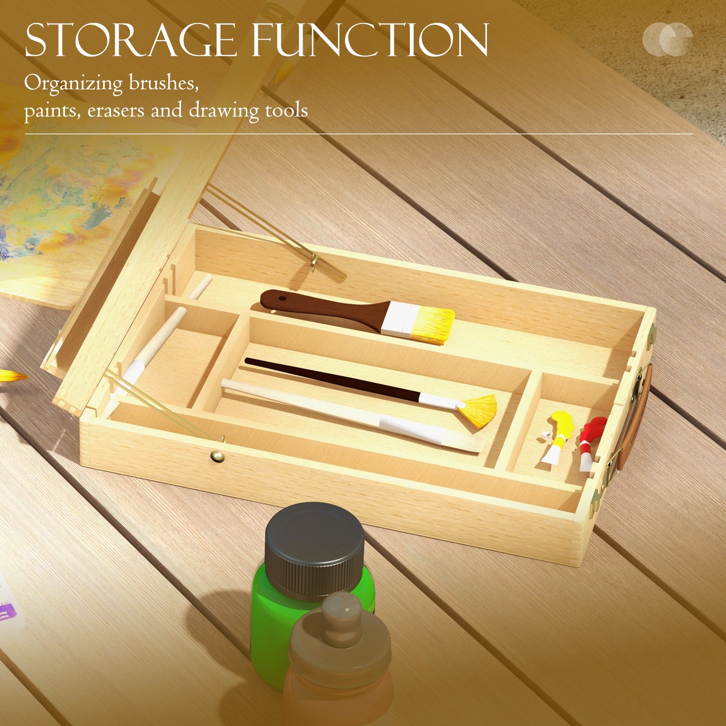 Wooden Table Easel Box Hold Canvas up to 61cm, Adjustable Beechwood Storage Table Box Easel