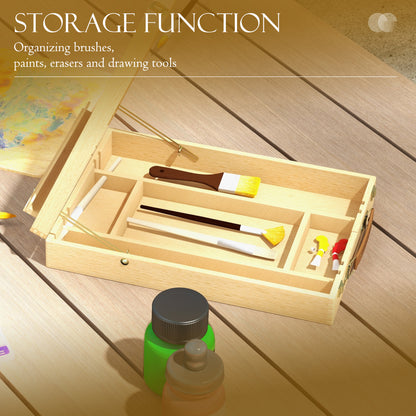 Wooden Table Easel Box Hold Canvas up to 61cm, Adjustable Beechwood Storage Table Box Easel