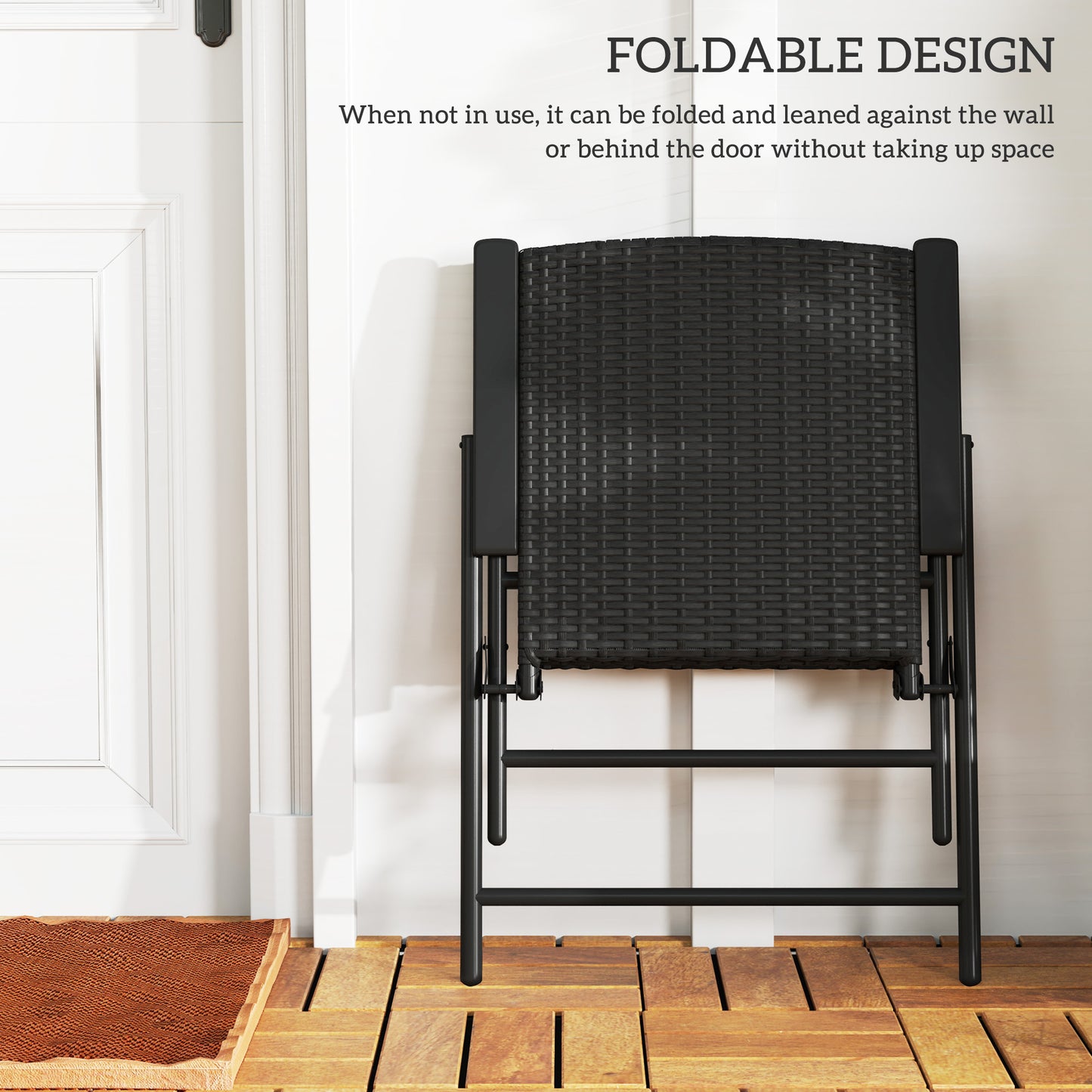 Set of Four Folding Rattan Seat Chairs - Black
