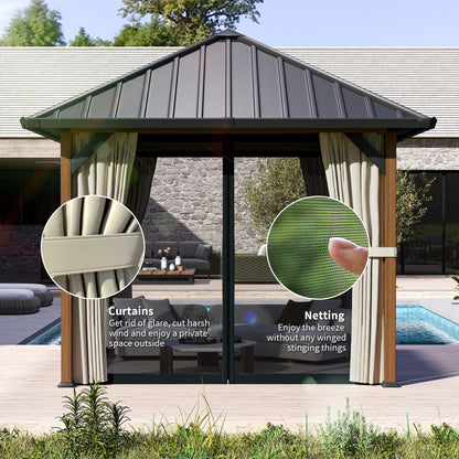 3 x 3(m) Hardtop Gazebo with Galvanised Steel Roof and Water Gutter, Waterproof Permanent Pavilion Garden Gazebo