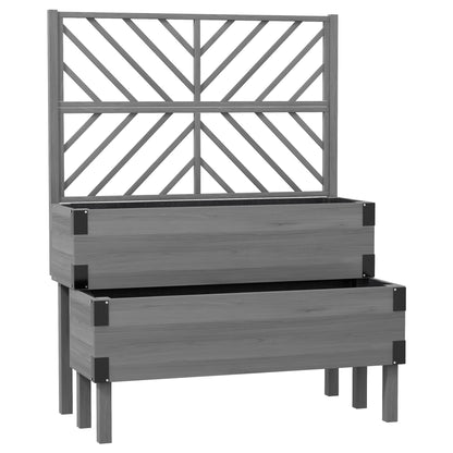 Raised Garden Bed with Trellis, 2-Tier Wooden Elevated Planter Box for Vegetables, Flowers, Herbs, Grey