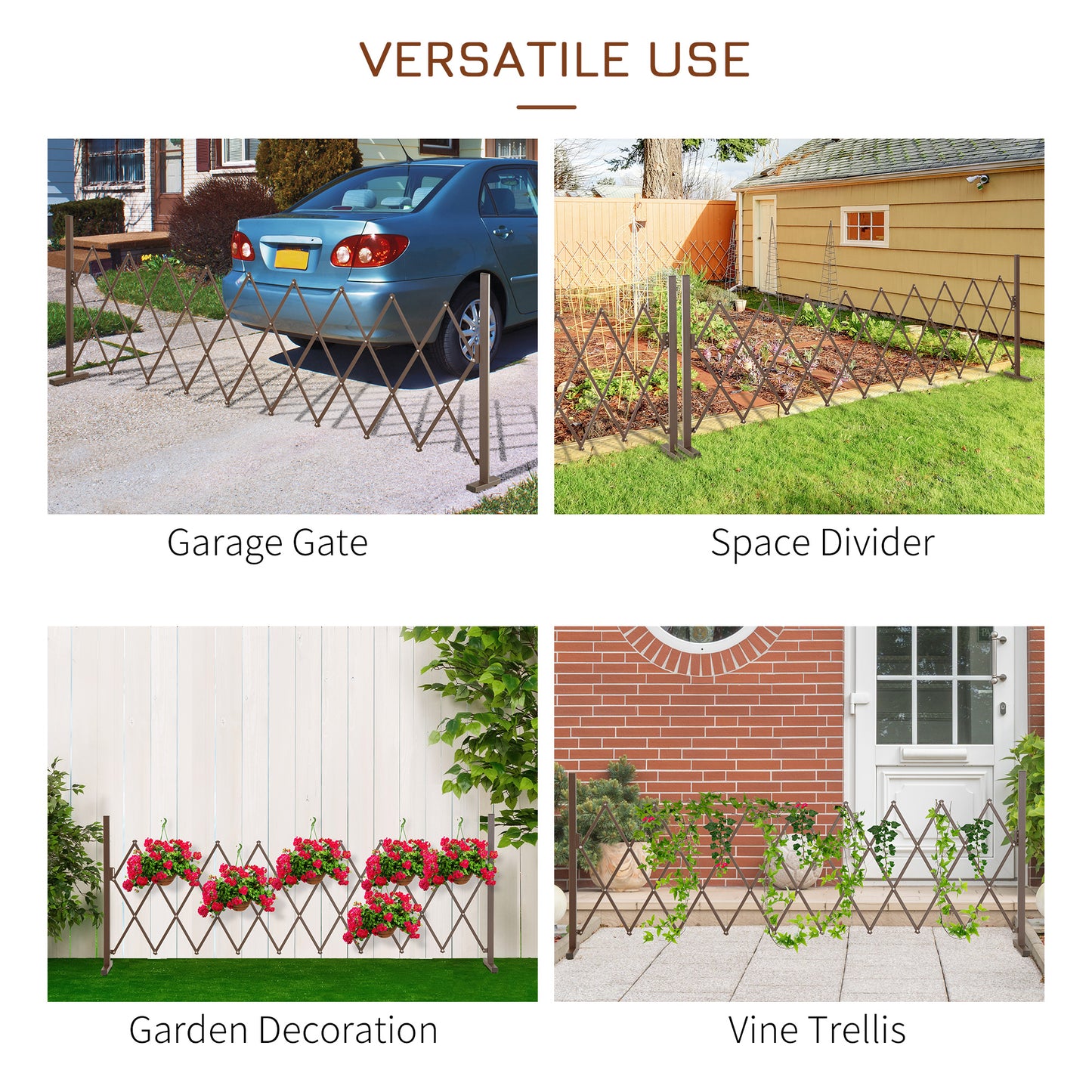 Expanding Trellis Fence, Freestanding Movable Fence, Foldable Garden Screen Panel, 300 x 103.5 cm, Dark Brown
