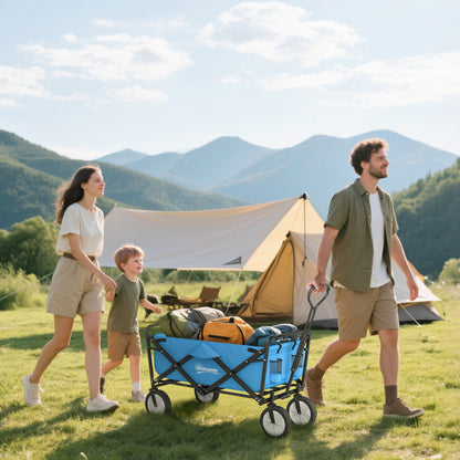 135L Festival Trolley on Wheels, Folding Wagon Camping Trolley Cart with Adjustable Handle, Dual Brakes
