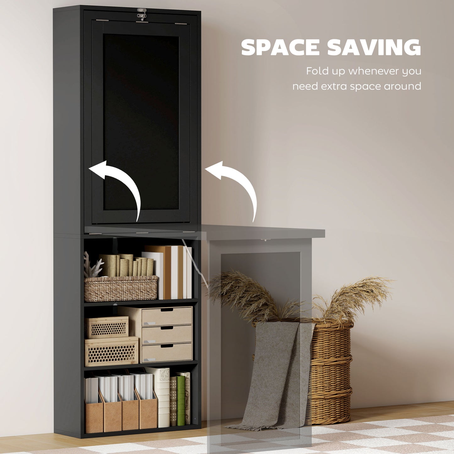 Three-Part Work Desk, with Storage and Chalkboard - Black