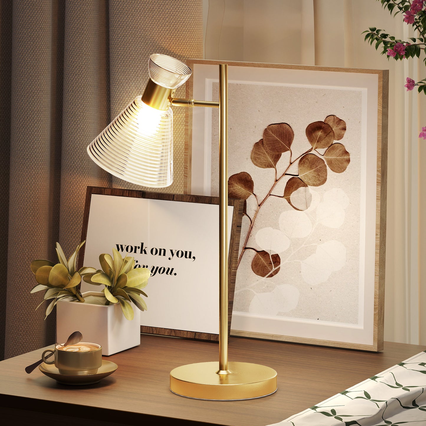 Modern Table Lamp, Bedside Lamp with Adjustable Flower-Shaped Head and E27 Socket for Living Room Bedroom Study