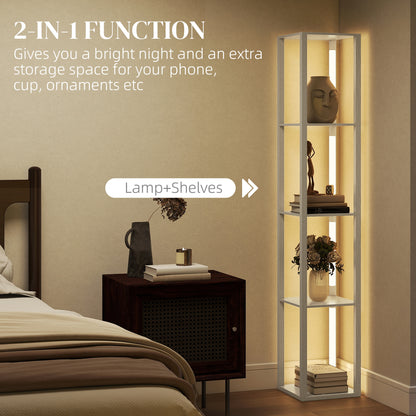 Floor Lamp with Shelves and 3 Brightness Levels - Oak