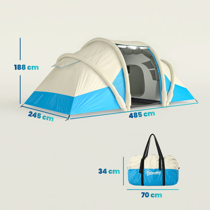 Inflatable Tent 2 Bedroom Tunnel Design Windproof Air Tent with Carry Bag for 4 Person