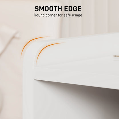 Bedside Table with 2 Drawers and Open Shelves - High Gloss White