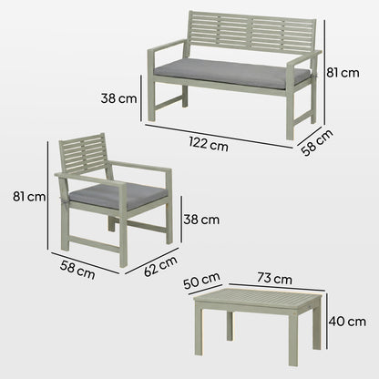 4 Seater Wooden Garden Furniture Set with Loveseat, Armchairs, Table, Acacia Wood Garden Sofa Set, Light Grey