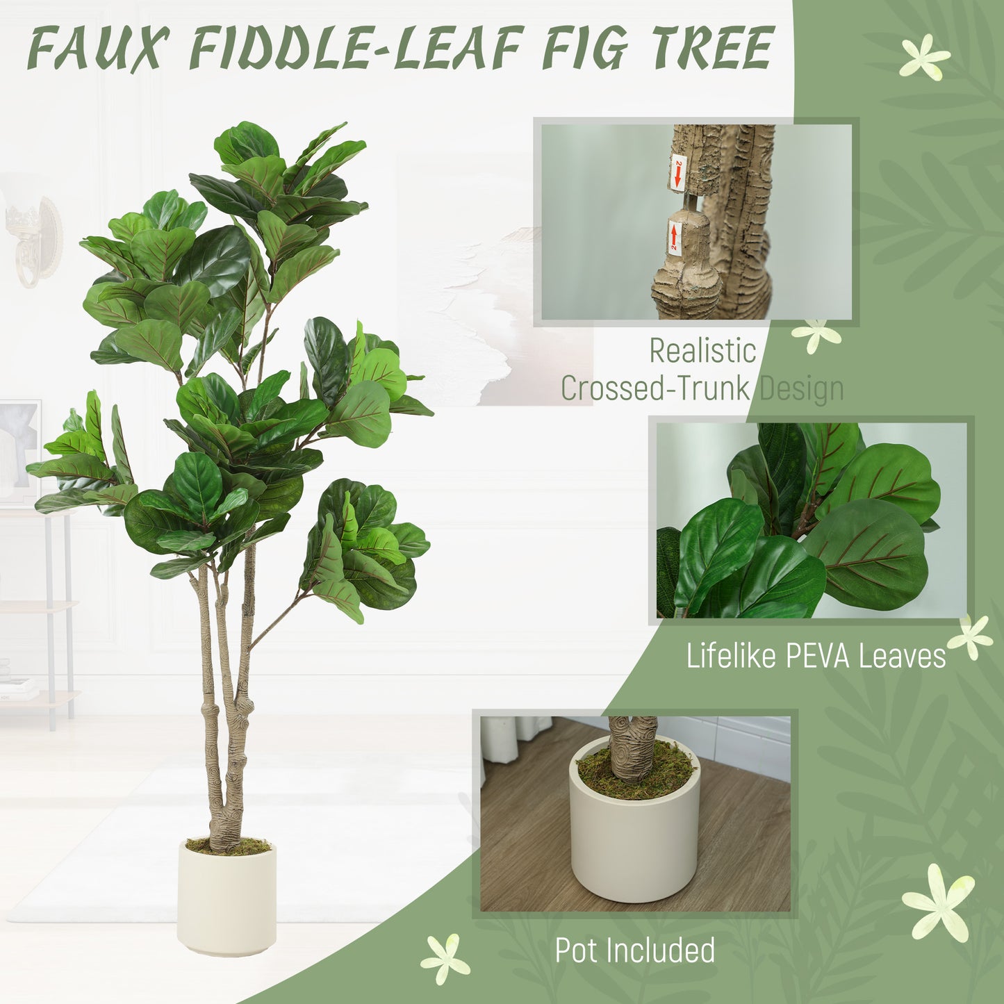 180cm Artificial Fiddle Leaf Fig Tree - Green