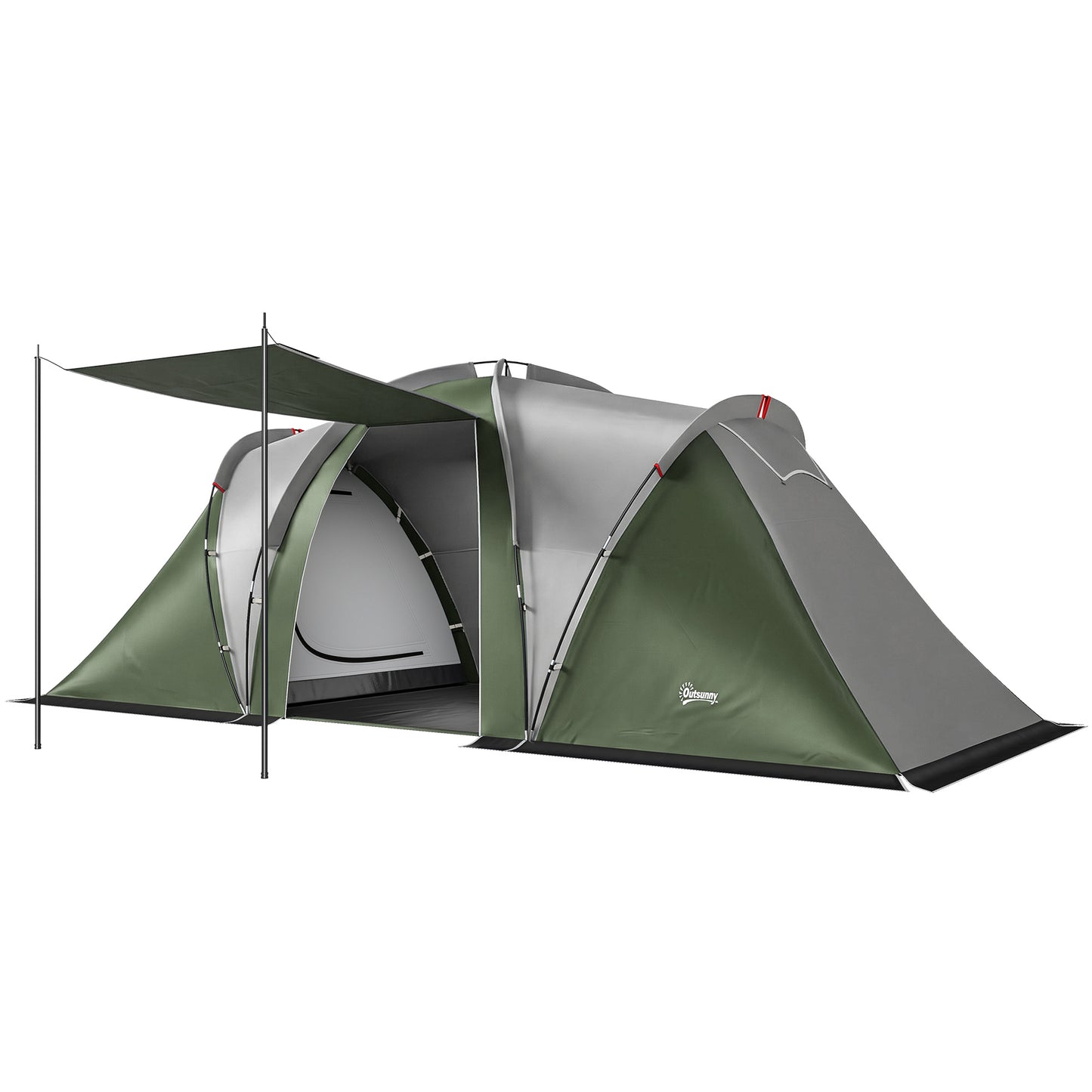 Family Camping Tent 3000mm Waterproof Windproof Tunnel Tent 6 Person Two Bedrooms Green