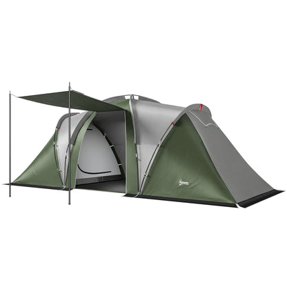 Family Camping Tent 3000mm Waterproof Windproof Tunnel Tent 6 Person Two Bedrooms Green