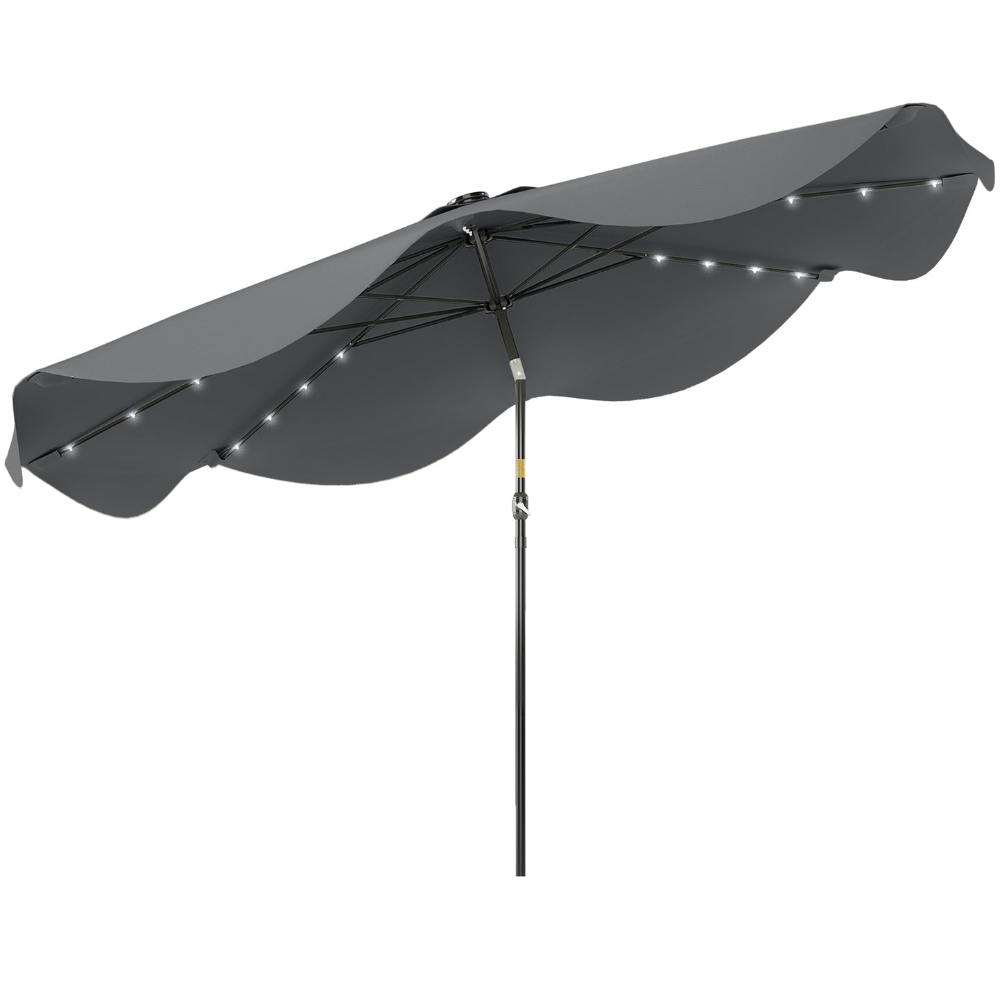 Solar Patio Umbrella with LED and Tilt, Outdoor Market Table Umbrella Parasol with Crank, 3 x 3 (m), Dark Grey