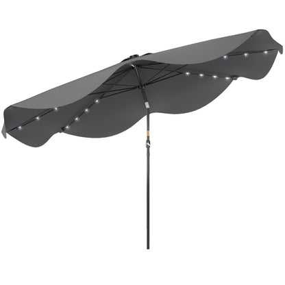 Solar Patio Umbrella with LED and Tilt, Outdoor Market Table Umbrella Parasol with Crank, 3 x 3 (m), Dark Grey