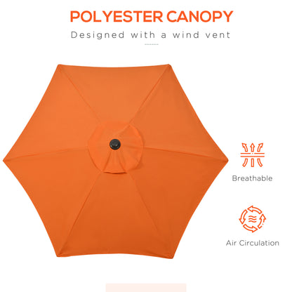 2m Garden Parasol Umbrella, Outdoor Sun Shade with 6 Sturdy Ribs for Balcony, Bench, Garden, Orange
