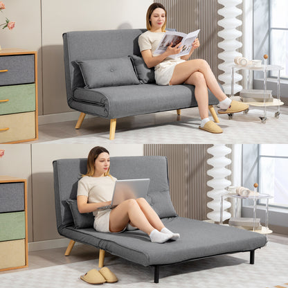 Two-Seater Linen-Look Sofa Bed - Grey
