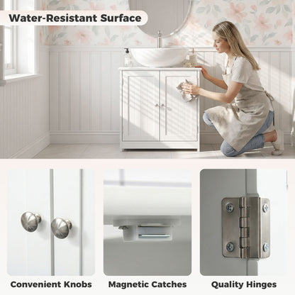 Under Sink Bathroom Cabinet, Freestanding Under Sink Cabinet with 2 Doors and Adjustable Shelf for Basin without or with Pede