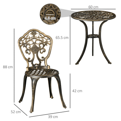 3 Piece Cast Aluminium Garden Bistro Set for 2 with Parasol Hole, Outdoor Coffee Table Set