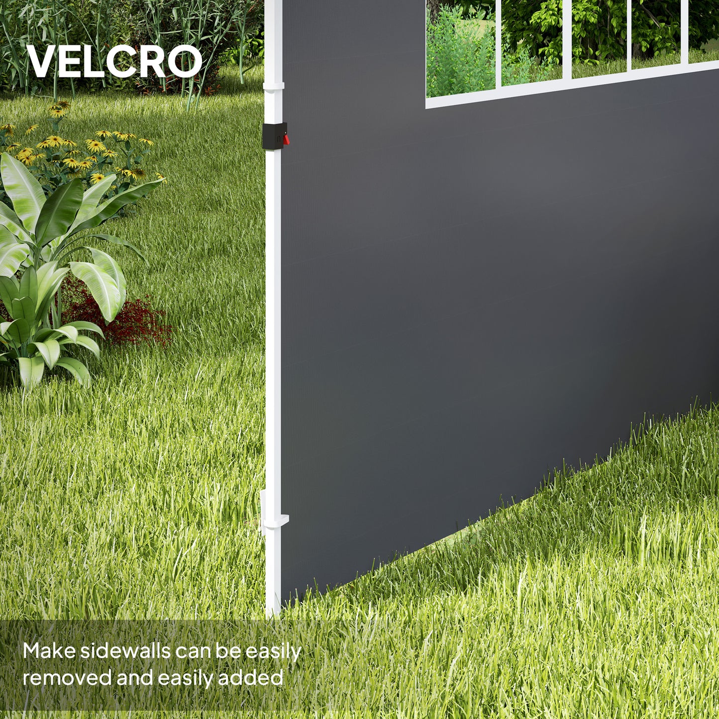 2.95 Meters Gazebo Replaceable Exchangeable Side Panel Wall Panels Walls With Window, Dark Grey